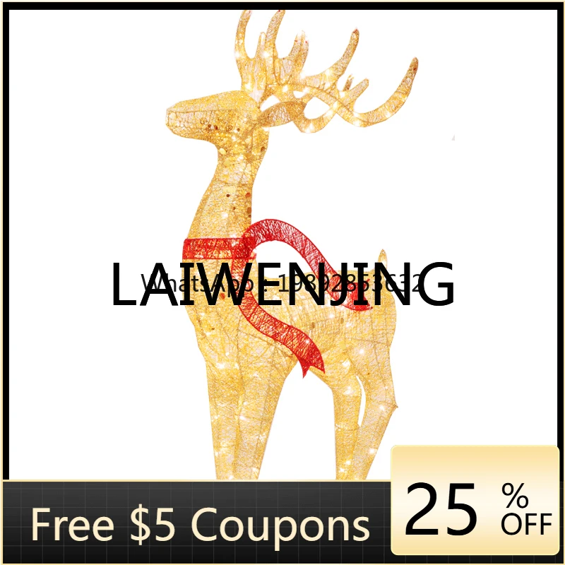 

7ZSPChristmas decoration 1.2 meters wrought iron shape deer pulling cart luminous large hotel decoration shopping mall props wit