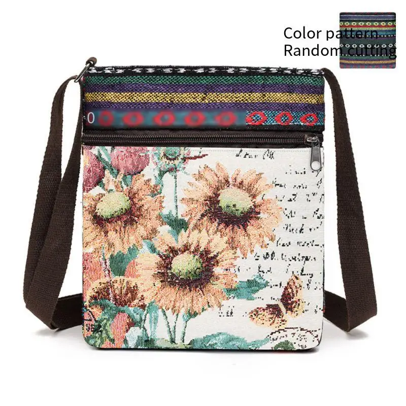 حقيبة كروس قماشية، قماش منسوج، حقيبة كتف واحدة متعددة الاستخدامات، حقيبة هاتف محمول، حقيبة كروس صغيرة عرقية من مياو