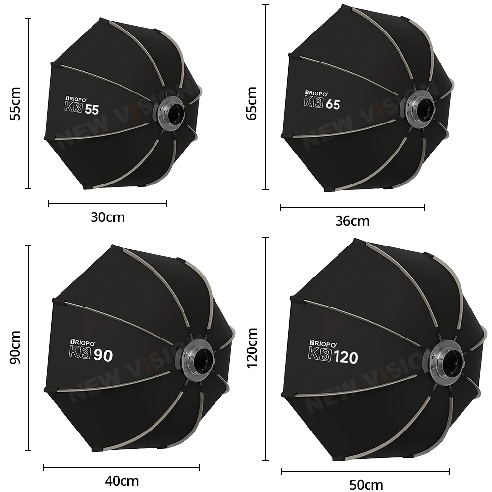 TRIOPO 55cm 65cm 90cm 120cm K3 Foldable Octagon Softbox Bowens Mount for Sokani X100 COLBOR CL60 Godox Aputure LED Video Light