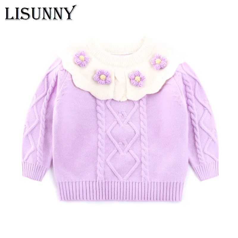 

Girls Sweater Floral 2024 New Autumn Winter Baby Sweaters Children Jumper Toddler Pullover Kids Knitted Clothes 1-7y Cotton