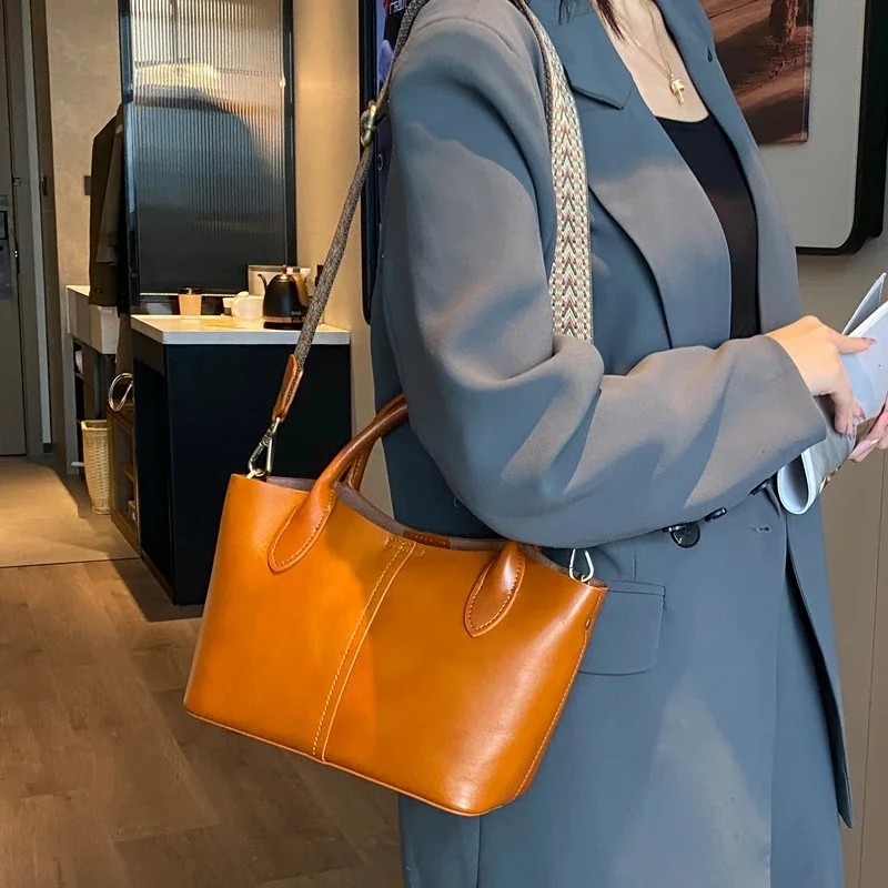 

Новая большая вместительная сумка через плечо из натуральной кожи с несколькими отделениями, модная простая универсальная женская сумка через плечо