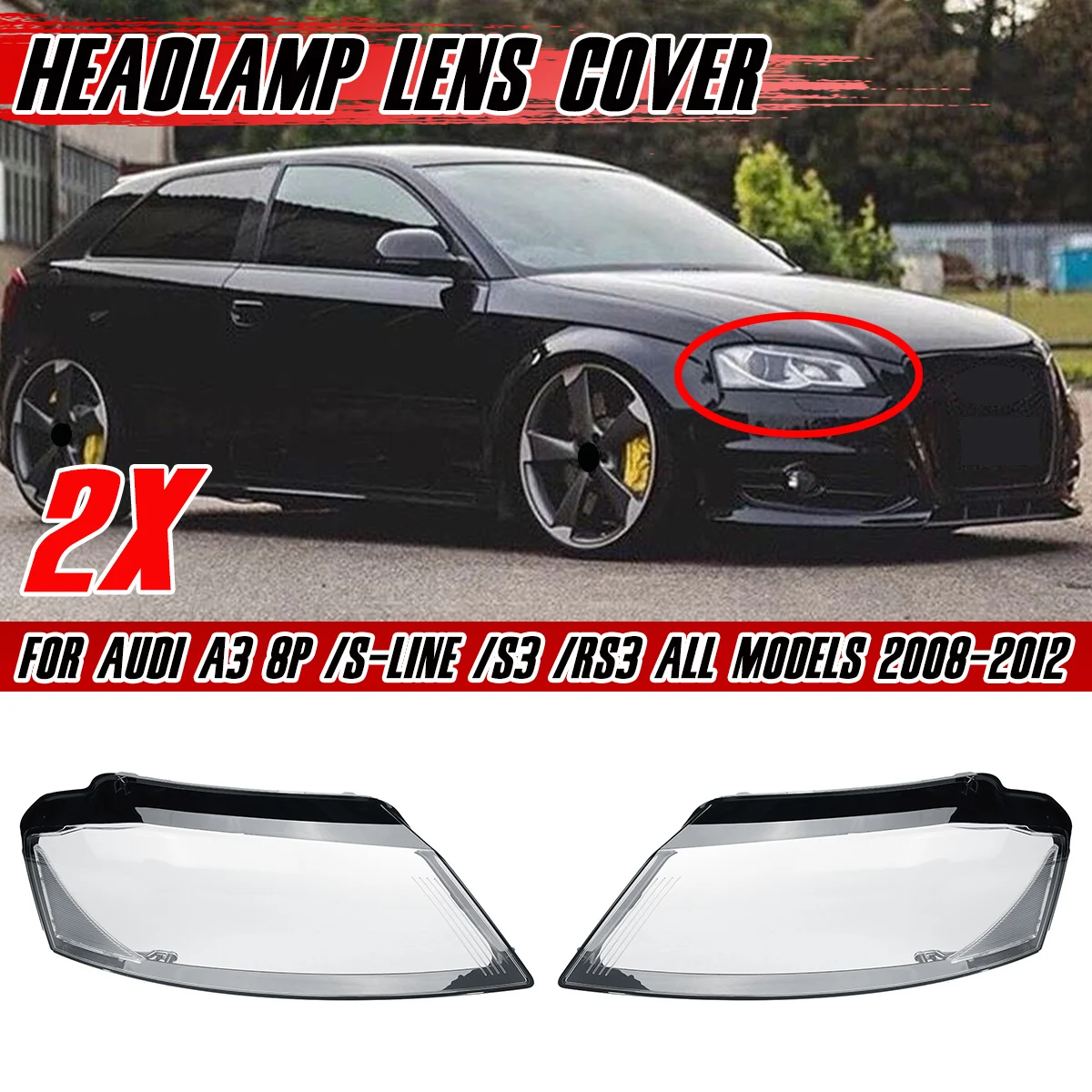 2x Car Front Headlight Headlamp Lens Cover For Audi A3 8P / S-line / S3 RS3 2008-2012 Facelift 8P0941003 Car Headlight Dust Lens