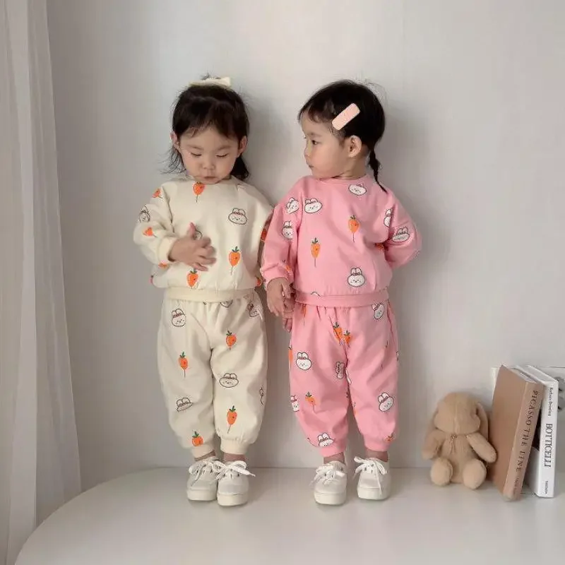 

Spring New Children Long Sleeve Clothes Set Baby Boy Girl Cartoon Print Sweatshirt + Pants 2pcs Suit Kids Casual Sports Outfits