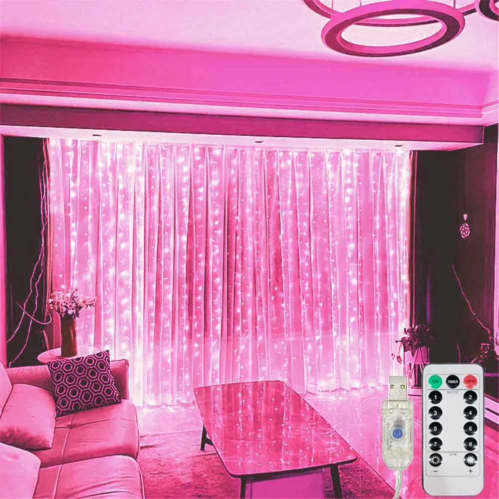 

USB Plug Wedding Garland Valentine's Day Ramadan EID Mubarak Decoration for Home Curtain Lights 8 Modes LED Curtain Light