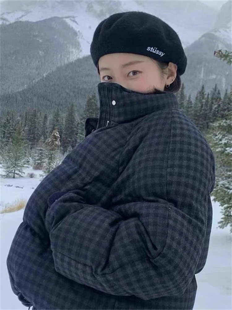 

Korean Sle Thiened Color Blo Plaid Cotton Jaet Women's Spring New down Cotton Coat Trendy Cotton Padded Coat