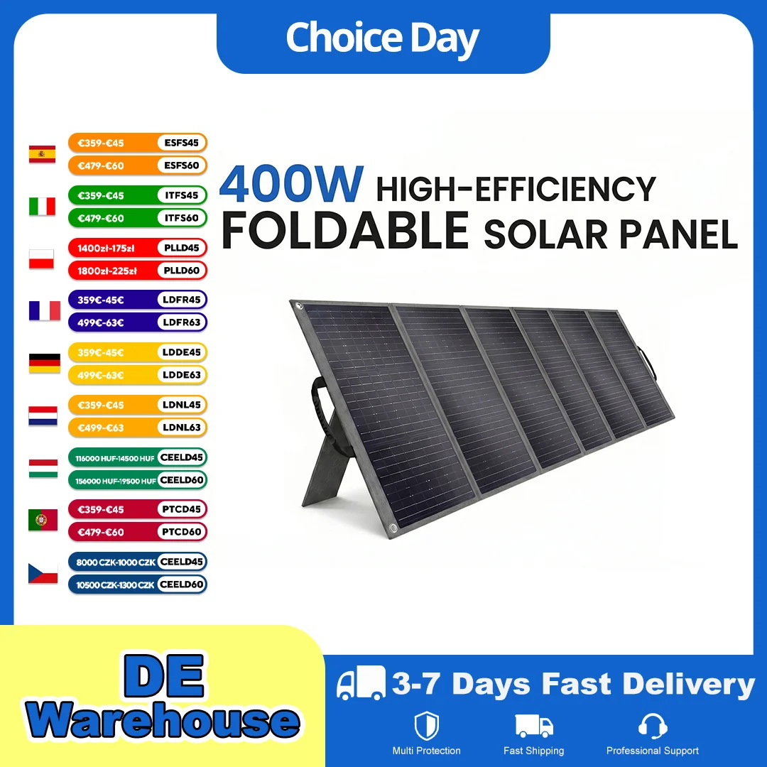 Solarplay 400W Lichtgewicht Draagbaar Zonnepaneel Noodstroomvoorziening 29.7V Opvouwbare Zonnelader voor Buitenactiviteiten, Camper, Off-Grid