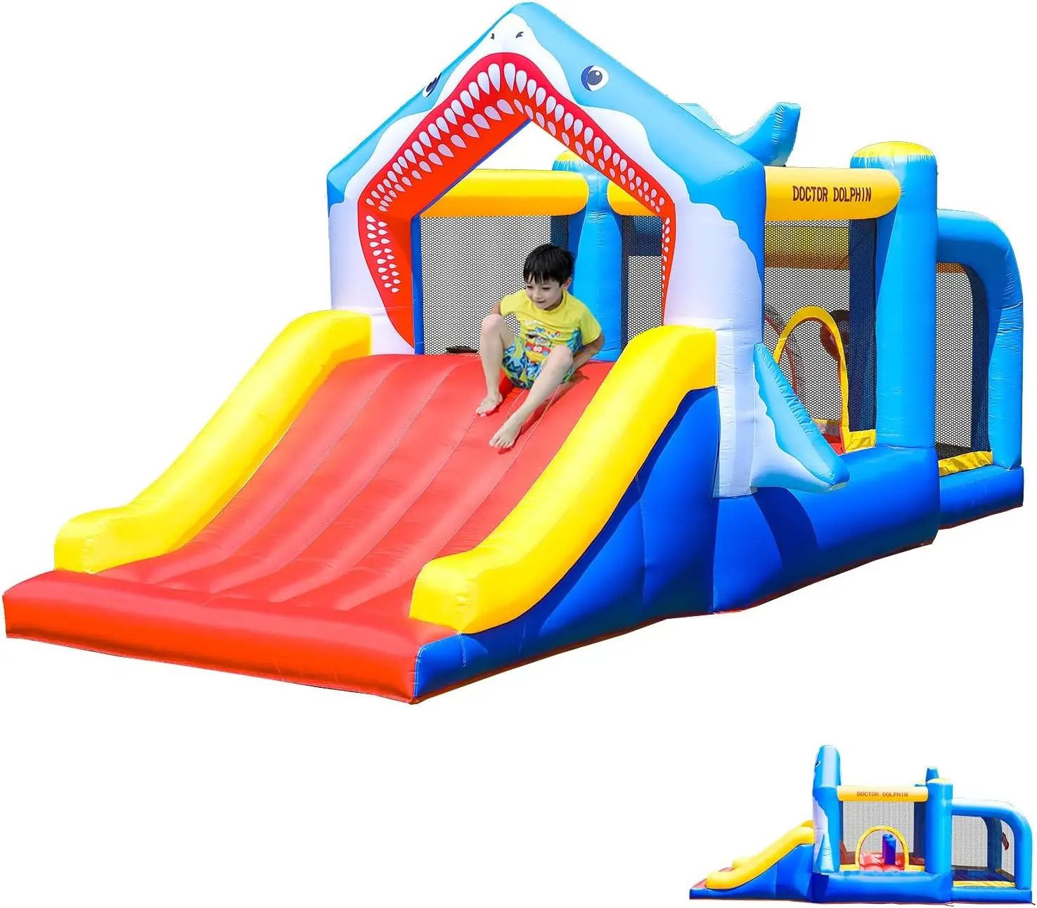 Bounce House, 8-1 with Air Blower   Slide & Climbing Area  Basketball Hoop  Obstacle