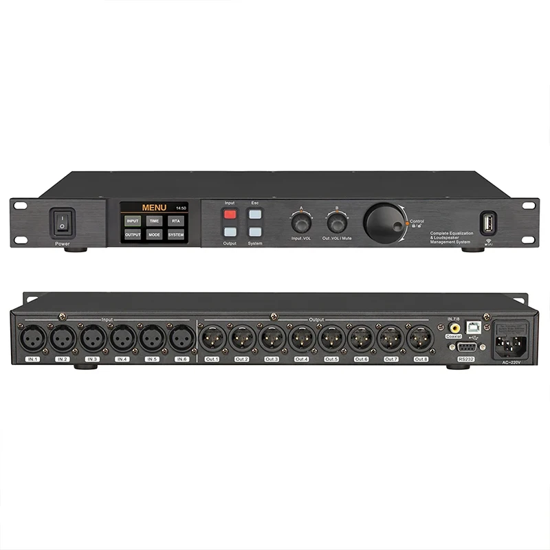 Processador de áudio digital profissional, EQ 7 Band, DSP, 8 en, 8, 32 Bits, Wi-Fi, USB