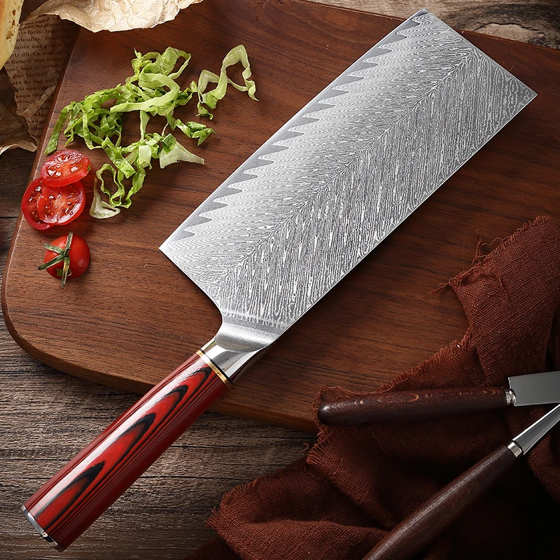 

TJ POP 67 Layer Damascus Steel 7.5 Inch Chinese Cleaver Knife G10 Handle Sharp Chopping Slicing Kitchen Japanese VG10 Chef Knife