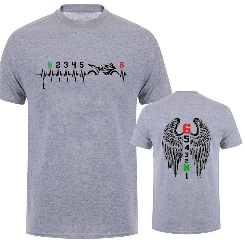 1N23456 Motorcycle Gear Biker Heartbeat Retro Printed Men\'s New T-shirt Fashion Casual Loose Summer Tshirts Short Sleeve T-shirt