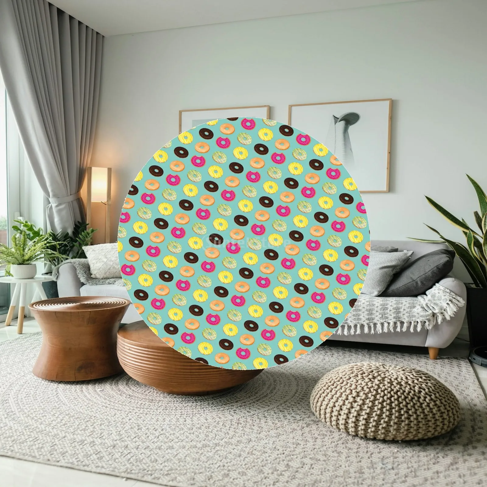 Classic Pattern Waterproof Round Elastic Tablecloth Non Slip Polyester Cover for Kitchen Party Event