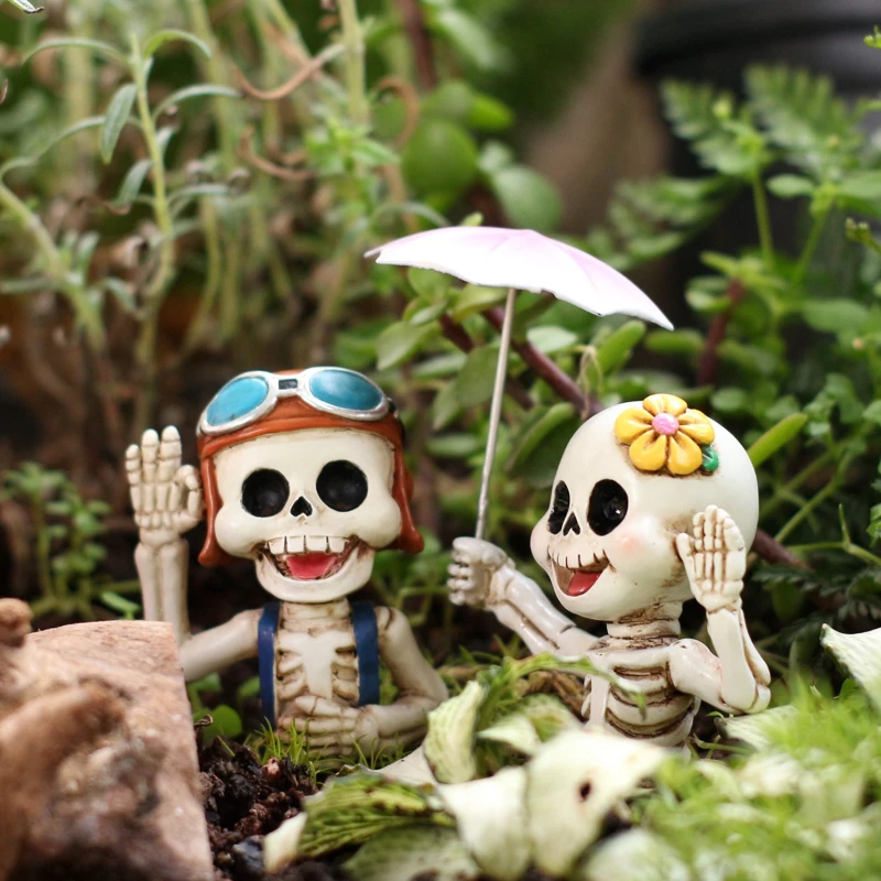 Halloween Skeleton Children Two Piece Set Resin Garden Funny Ornament Umbrella Skeleton Gardening Decoration