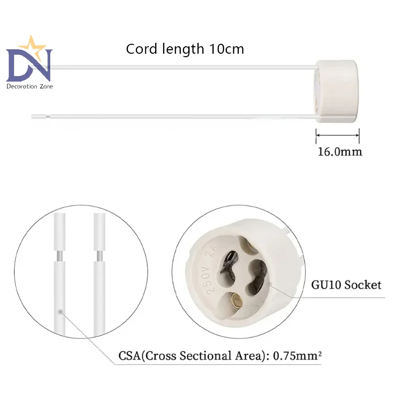 5pcs/Lot GU10 Lamp Base Ceramic Light Holder Socket Connector Adapter Wire For LED Bulb Stand Chandelier Halogen Leds Accessory