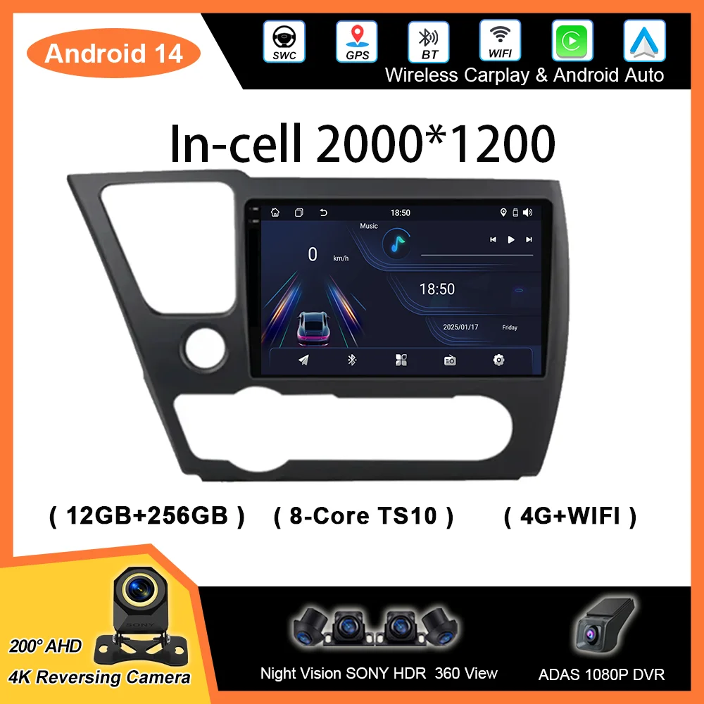 

Android Carplay Car For Honda Civic 9 2013-2016 Auto Radio Stereo Multimidia Player GPS Navigation Carplay NO 2DIN QLED Screen