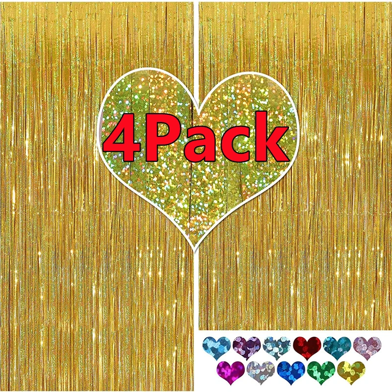 4/2/1Pack Gold Foil Curtain Fringe Pink For Backdrop Party Back Drop Photo Booth Wedding Graduations Birthday Christmas Event