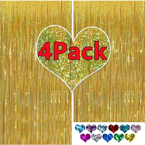 4/2/1Pack 골드 호일 커튼 프린지 핑크 배경 파티 백 드롭 사진 부스 결혼식 졸업 생일 크리스마스 이벤트