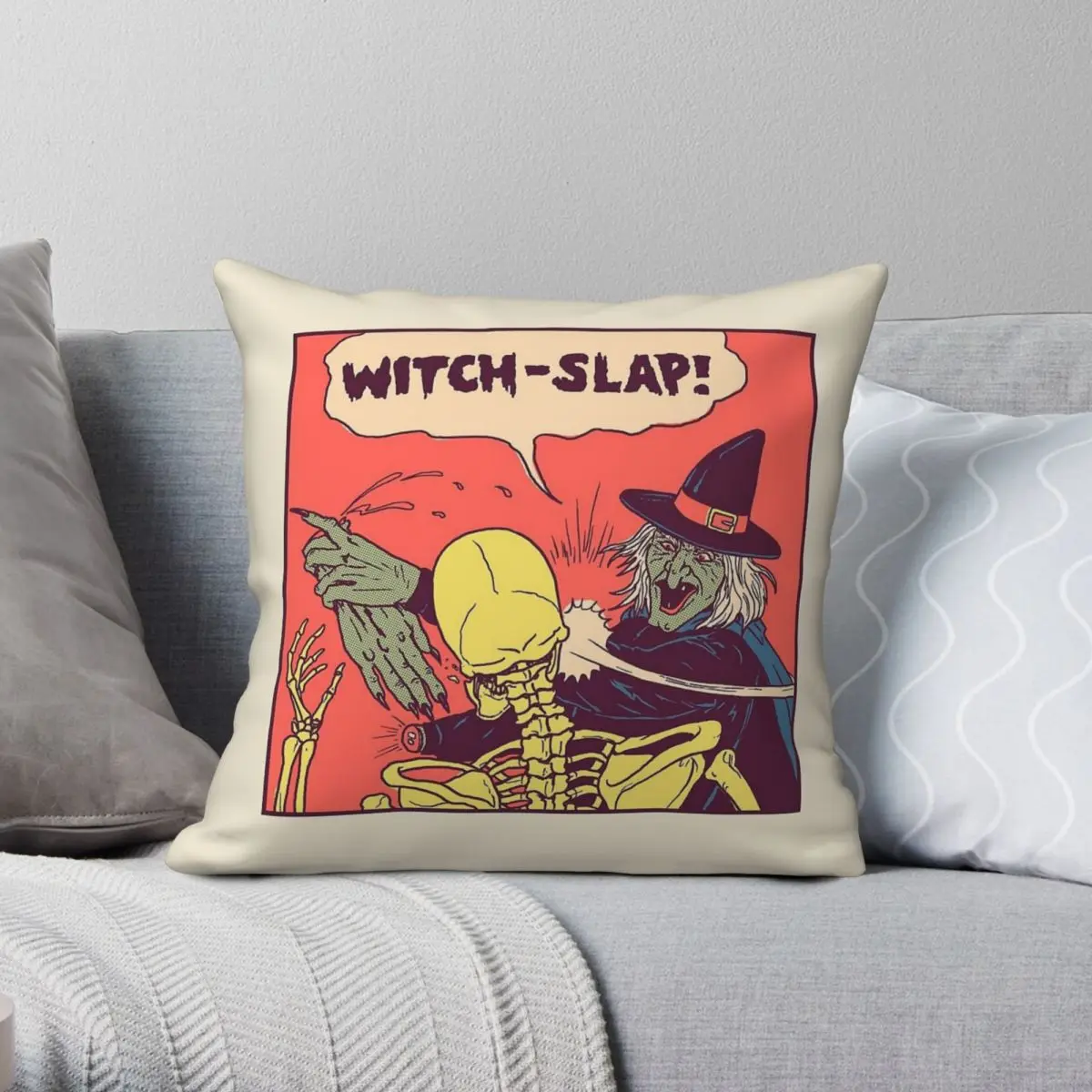 Witch Slap Square Pillowcase Polyester Linen Velvet Printed Zip Decorative Pillow Case Room Cushion Cover 18