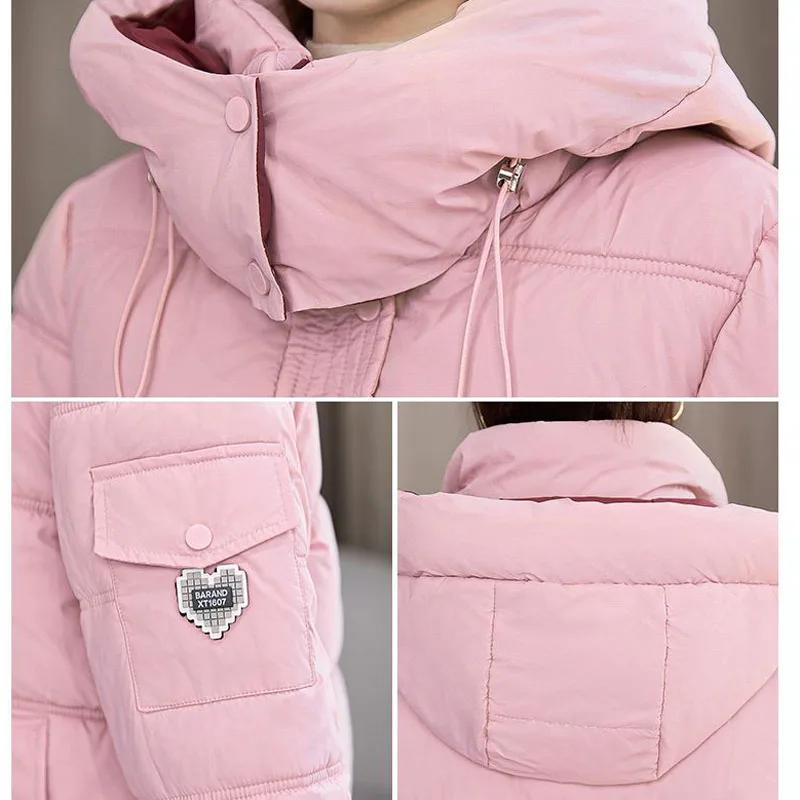 White Parka Short Down Cotton Jacket For Women 2024 New Winter Fashion Hodded Loose And Small Thick Warm Quilted Cotton Jacket