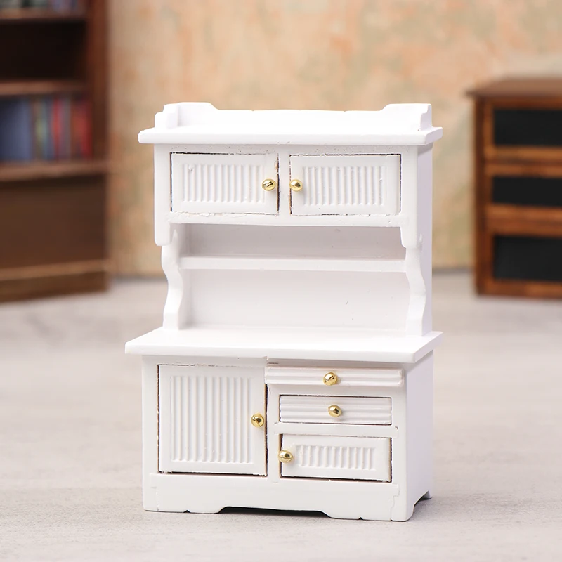 

1:12 Кукольный домик Миниатюрный деревянный шкаф-буфет с двойными дверцами Книжная полка Витрина Мебель для кукольного домика