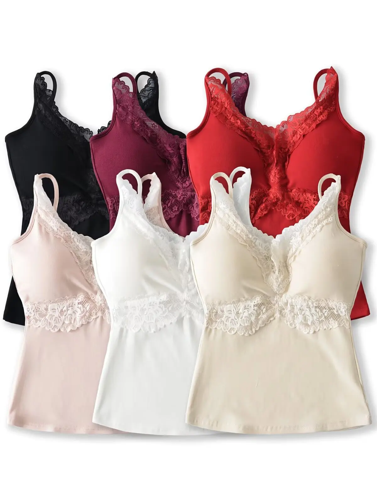 Sexy V-neck Lace Patchwork Strap Vest Women's Removable Chest Pad Waist-cinching Bra Trendy Short-length Elastic Fit Inner Wear