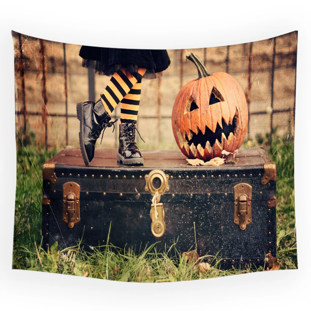 Western Halloween horror pumpkin print tapestry Home living room bedroom background wall decoration Wall hanging 