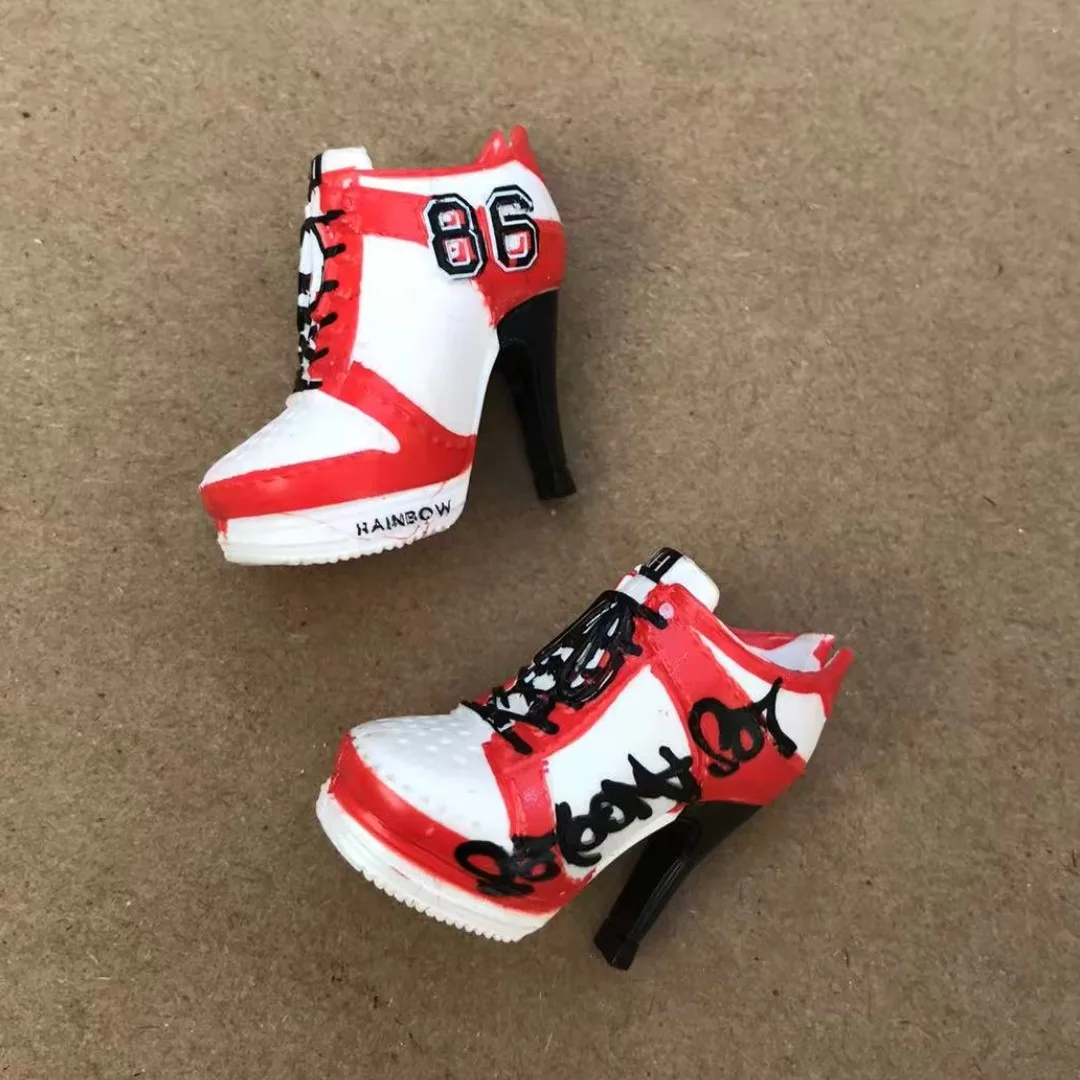 레인보우 인형 부츠 하이힐 인형 신발 1/6 인형 액세서리 장식 다크 브라운 인형 손 손톱 광택