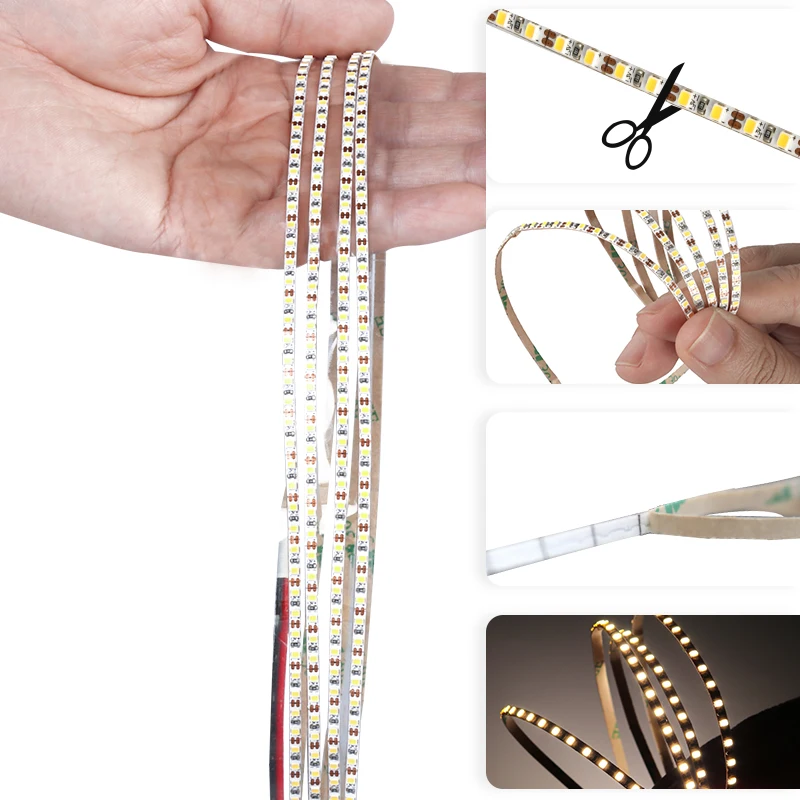 Imagem -03 - Super Fino Smd Led Strip Lights para Home Decor Luzes de Fita Flexível Regulável Alto-brilhante Quente Legal Branco 3v 5v 12v 200leds 27 Milímetros 5m