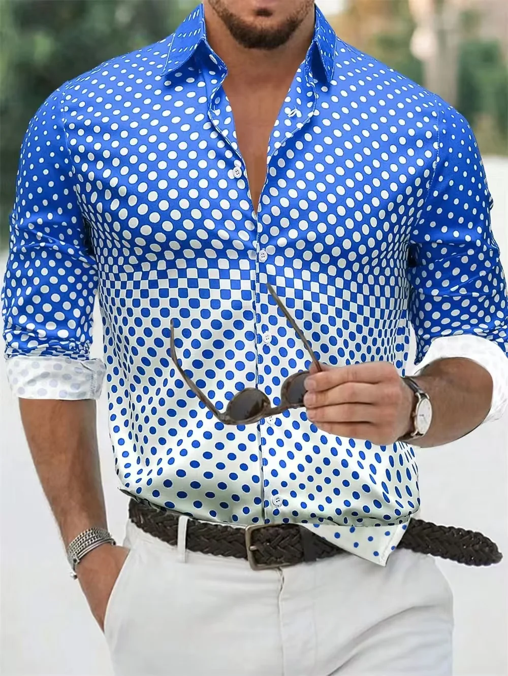 Camisa que cambia de color para hombre del nuevo fabricante, camisa con patrón estrellado de alta definición informal y moderna, cómoda y brea