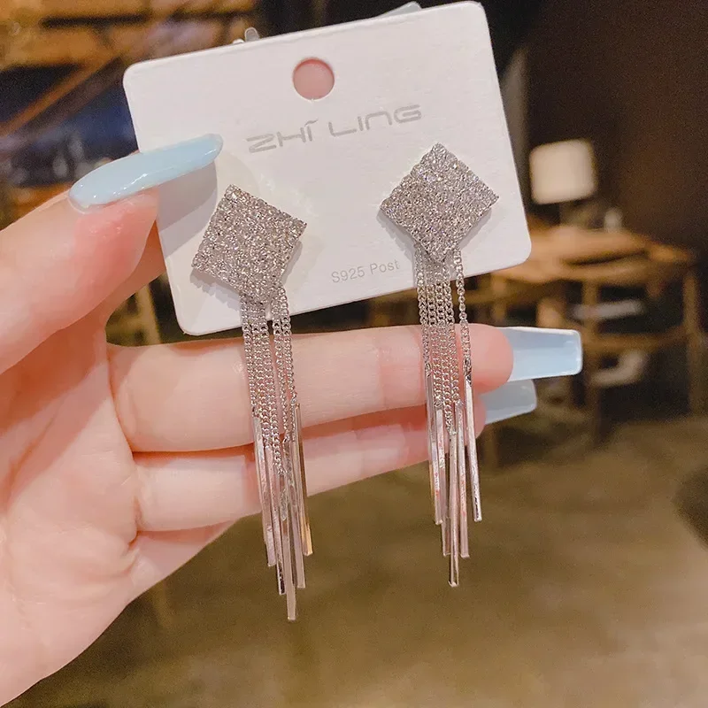 Trend Long Wire Tassel Thread Chain Climb Drop Earrings for Women Straight Hanging Ear Jewelry image 3