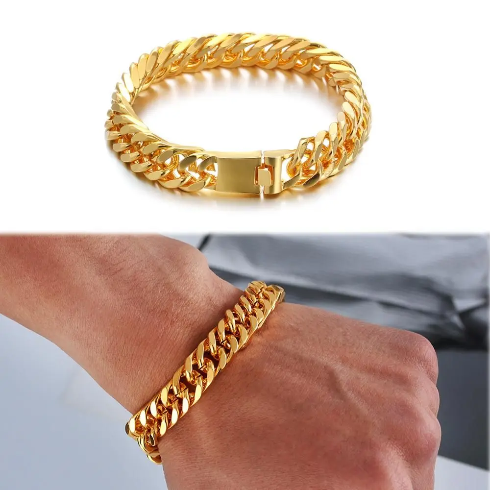 

Women Men Gold Color Fashion Bracelet Hip Hop Stainless Steel Cuban Bracelet Link Chain