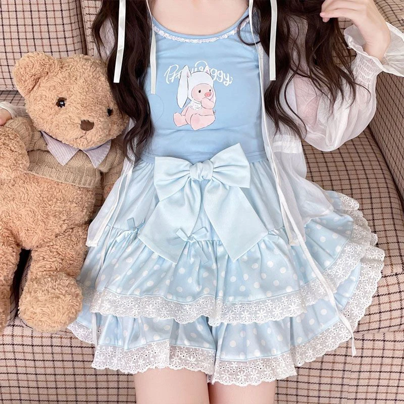 Minigonna con fiocco Kawaii donna dolce vita alta punto carino dolce \ gonne moda casual Giappone Lolita una linea gonna streetwear nuovo Y2k
