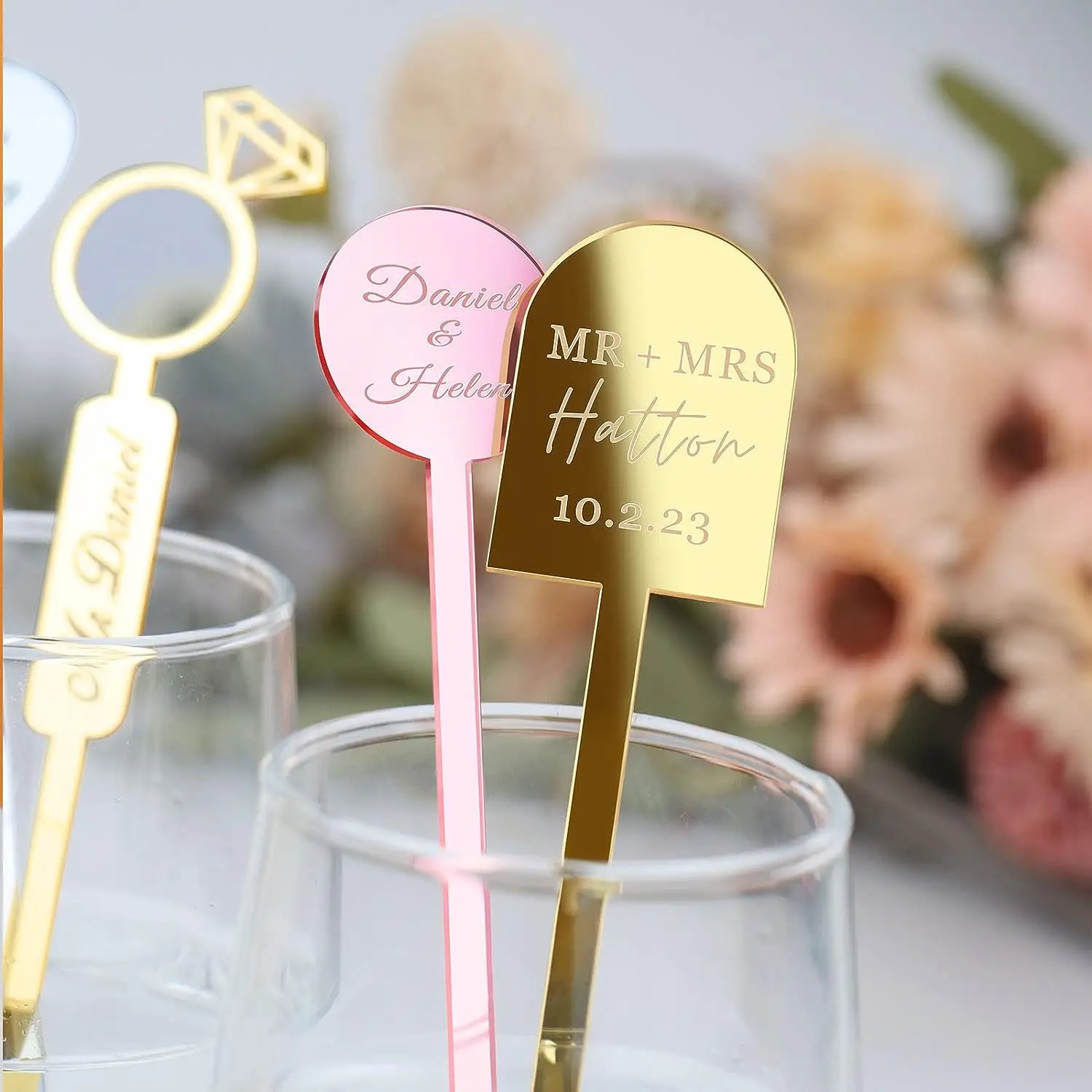 50pcs Personalised Drink Stirrers Wedding Decorations Bachelorette Party Coffee Whiskey Cocktail Stirrer Baby Shower Swizzle