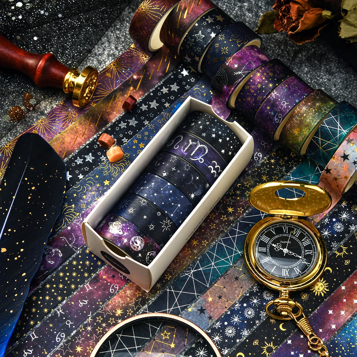 6 ロール星空ブロンズ星座パターン和紙テープギフト包装装飾クリエイティブ文具友人のため