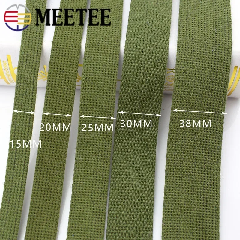 10Meters 15-50mm 2mm Thick Army Green Cotton Webbing Canvas ribbon for Bag Backpack Strap Seat Belt Tape Bias Binding Accessory