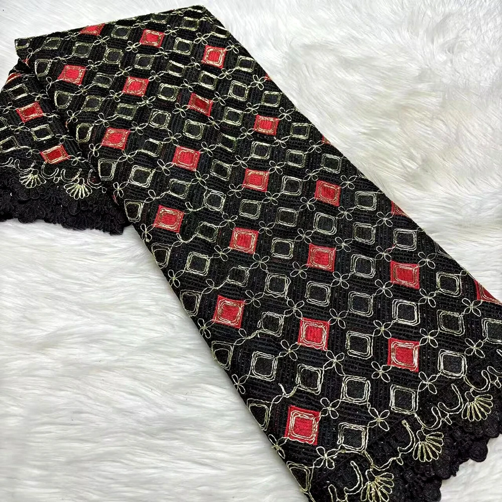 

2026 Newest African Water soluble Lace Fabric Black Red Nigerian Guipure Lace Fabric For Sewing Party Wedding Dress