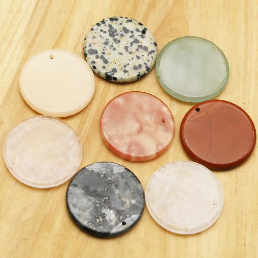 Natural Stone Disc singlehole Pendants Crystal Agate Necklace Cures Fashion Charms DIY Jewelry Accessories Ggift Wholesale 12Pcs