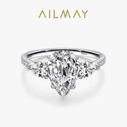Ailmay Luxury 5ct Pear Shaped Engagement Ring 925 Sterling Silver Clear Zirconia CZ Finger Ring Fine Female Fashion Jewelry Gift
