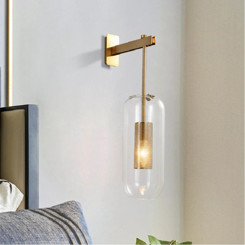 Modern wall sconce light fixture glass bedside hotel bathroom background lamp corridor luminaire home decoration lighting gold