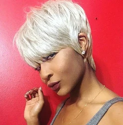 Nicelatus Natural Synthetic Blonde Wig Short Hairstyles Wigs for Black Women Cheap Wig Short Pixie Cut Wig with Bangs Nice Wig