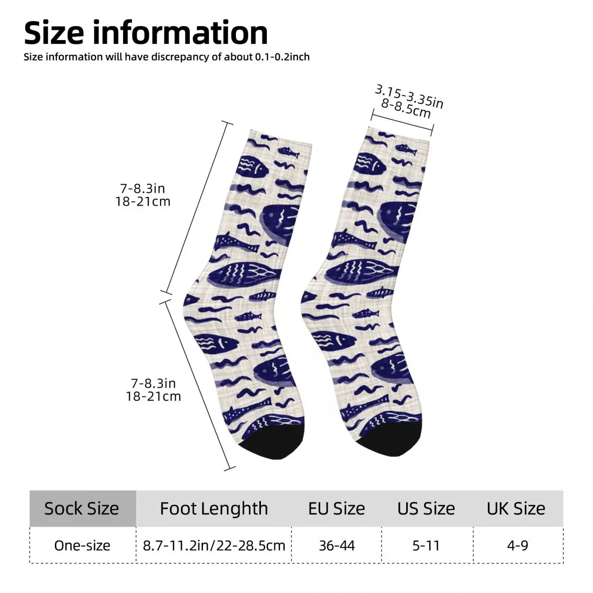 Funny Crazy Sock for Men Blue Fishes On Cream Linen Hip Hop Vintage Seamless Pattern Printed Boys Crew Sock Casual Gift