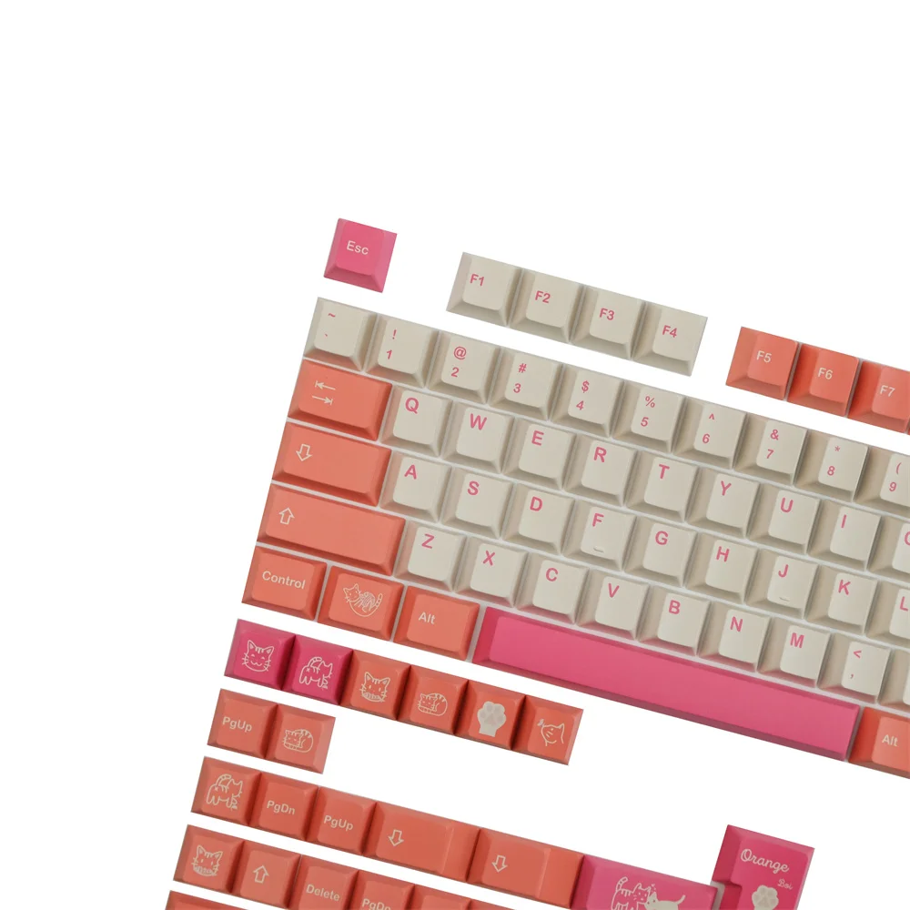 Imagem -02 - Gmk Orange Cat Keycap Perfil Cereja 142 Chaves Iso Enter Dye Subbed Full Pbt Keycaps para Teclado Mecânico Interruptores mx