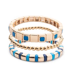 BEUTIFOR 2024 Alloy Bracelet Set for Women Gold Color Muti-Shaped Beads Elastic Bangle Women Jewelry Accessories
