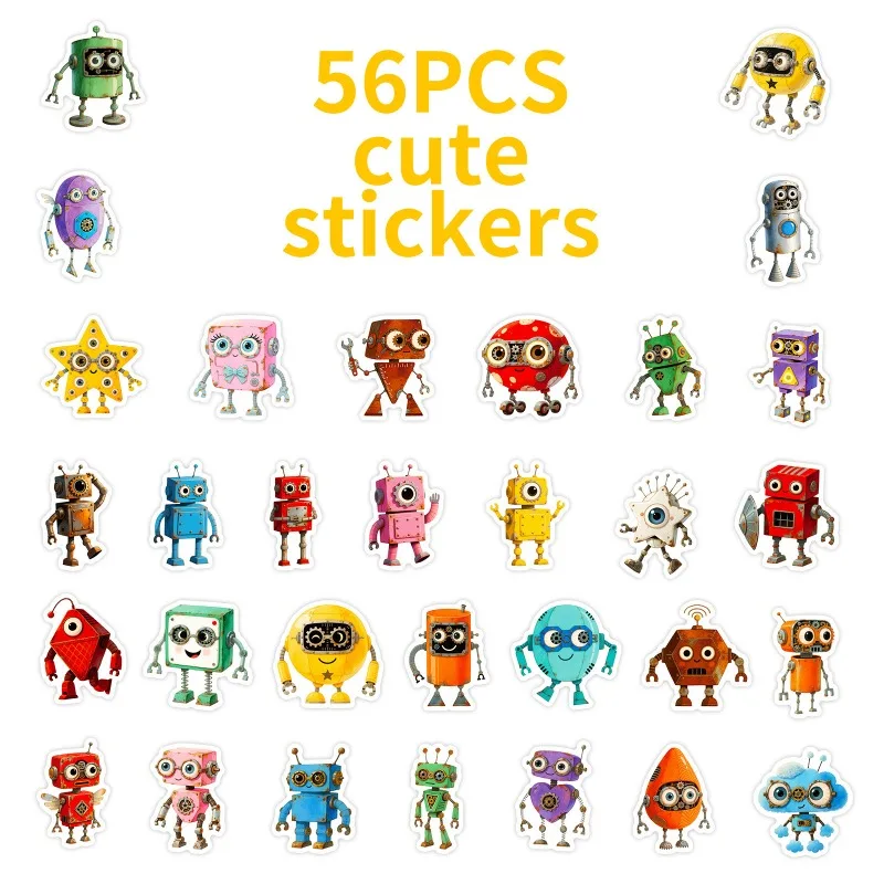 56PCS Cartoon Persönlichkeit Roboter Kreative Graffiti Dekorative Aufkleber