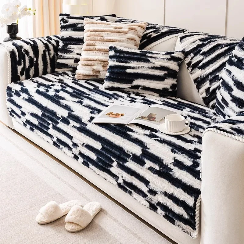 

1PC Plush Straight Strip Sofa Cover Winter Thicken Plush Sofa Mat Couch Slipcovers for Living Room Solid Anti-slip Sofa Towel