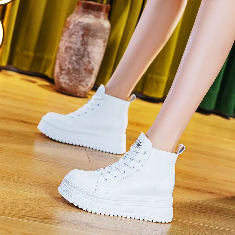 

2025 Spring Genuine Leather Women Autumn Sneakers High Top Vulcanized Shoes Ladies Casual Thick Bottom Winter Shoes Skate Female