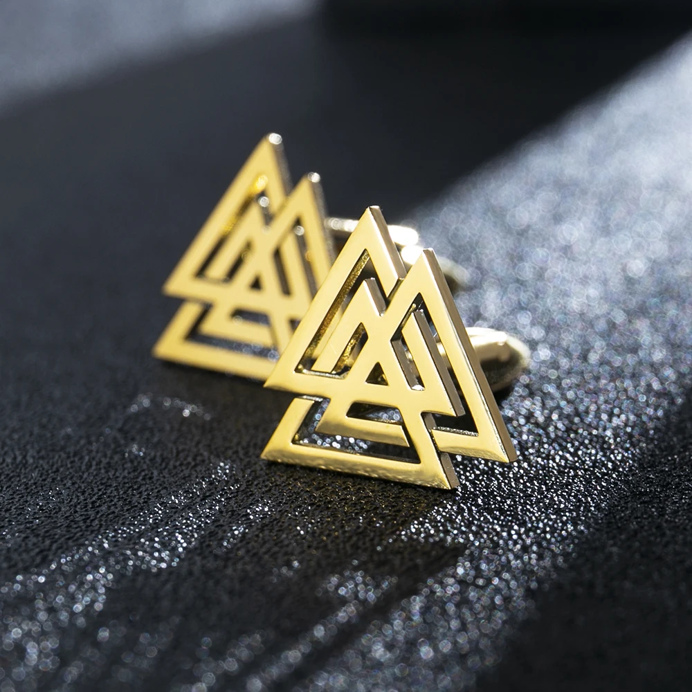 Punk Valknut Triangle Cufflinks Men's Stainless Steel Norse Mythology Odin Viking Sign Cufflinks Vintage Amulet Jewelry Gifts