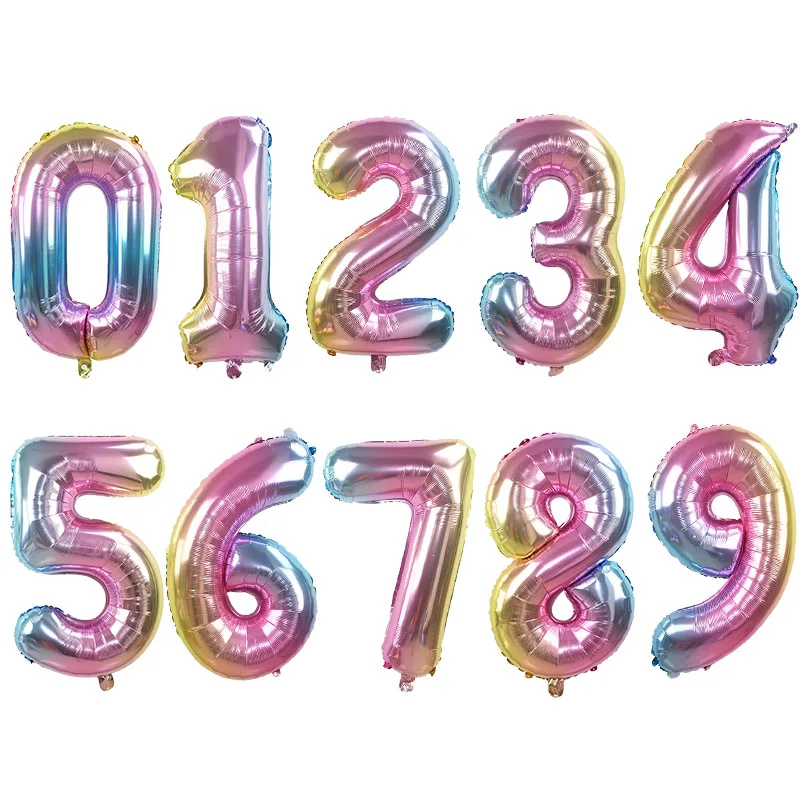 32inch Iridescent Rainbow Color Number Foil Balloons Birthday Wedding Party Decoration Digital Balloon Number Air Ballon Globos