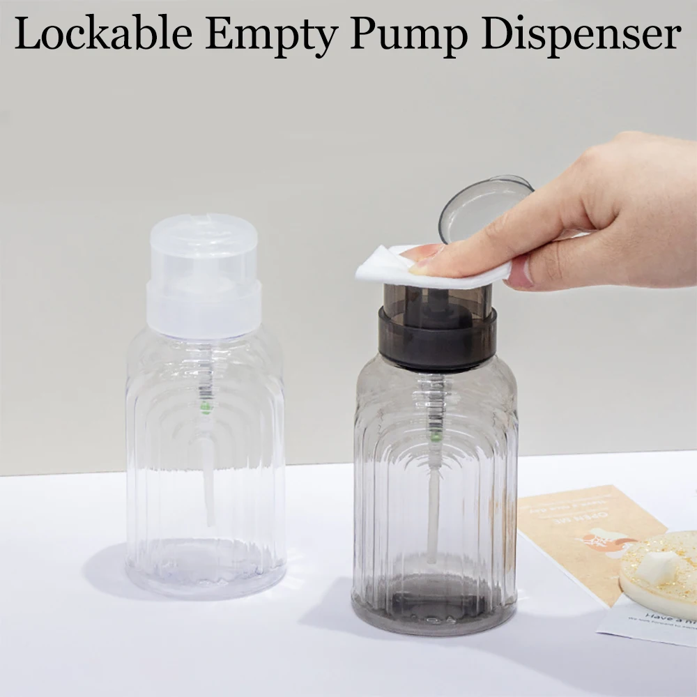 One Touch Push Down Pump Dispenser For Nail Polish Acetone And Skincare Liquids Reusable Plastic Bottle With Locking Cap