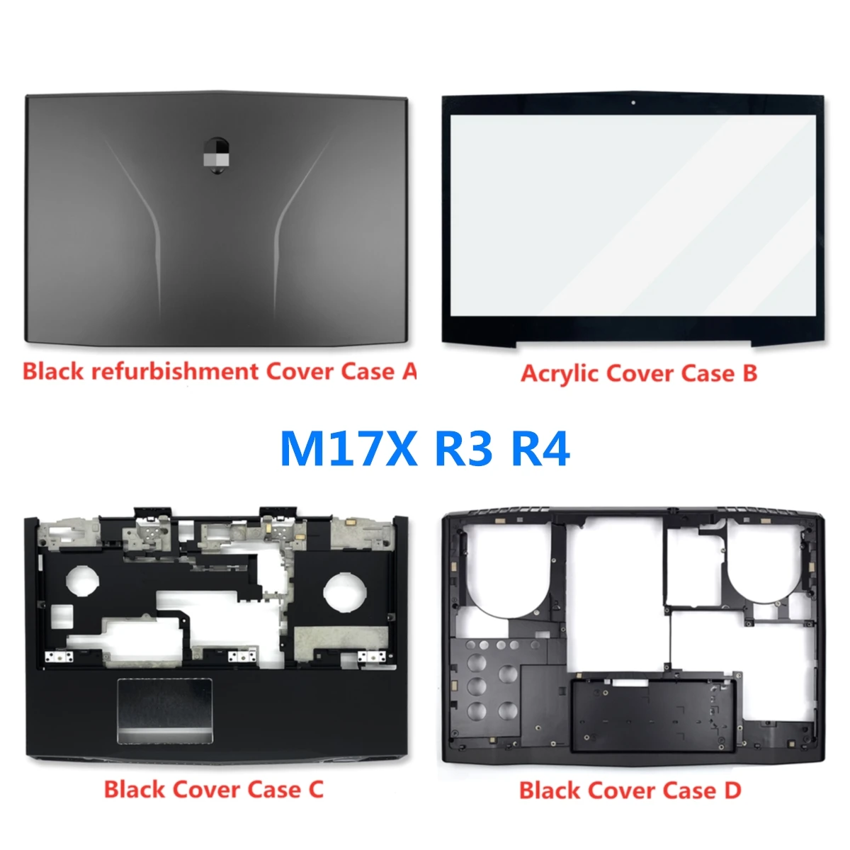 laptop dell alienware capa traseira case m17x r3 r4 lcd moldura frontal palmrest inferior dobradica novo 01