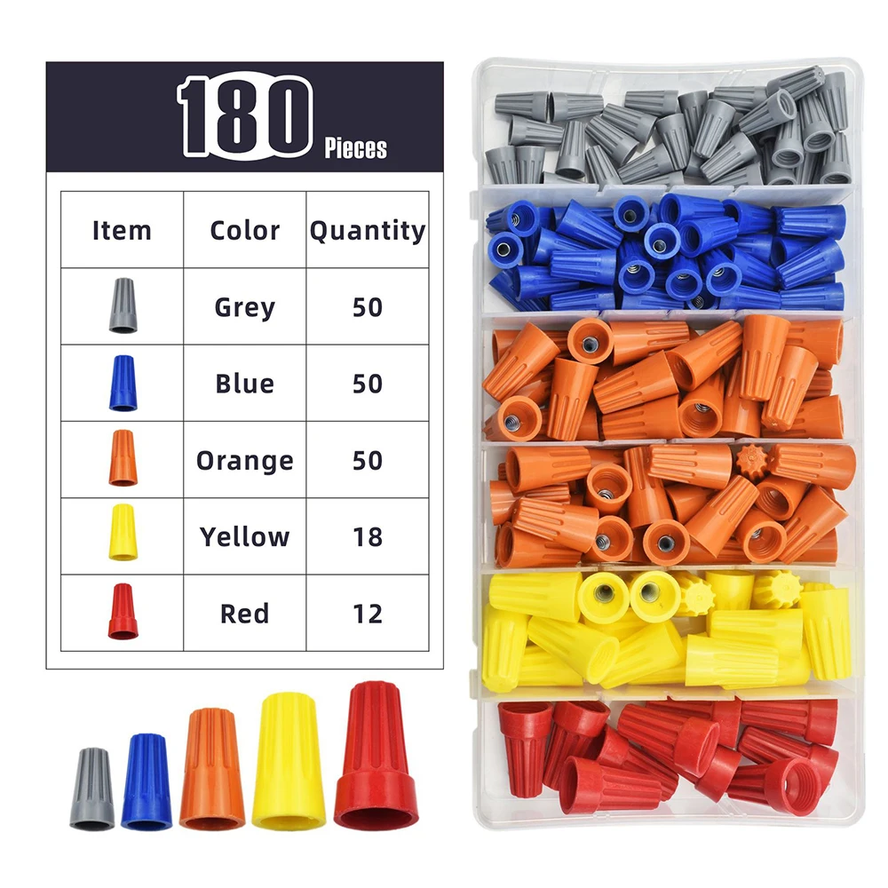 180pcs Wire Twist Connectors Caps Nuts Assortment Kit Set